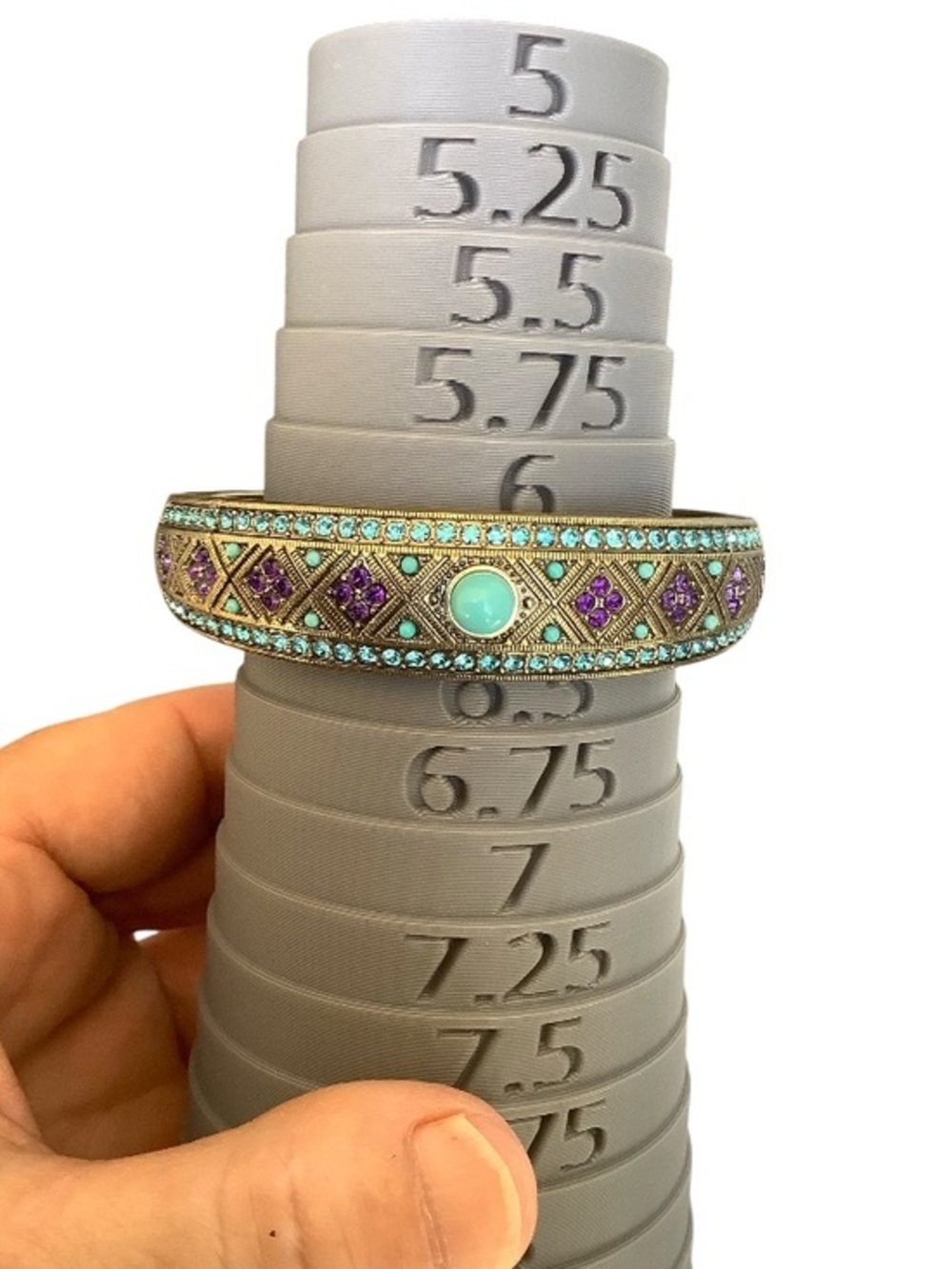 Heidi Daus Faux Turquoise Swarovski crystal Hinged Bangle Bracelet